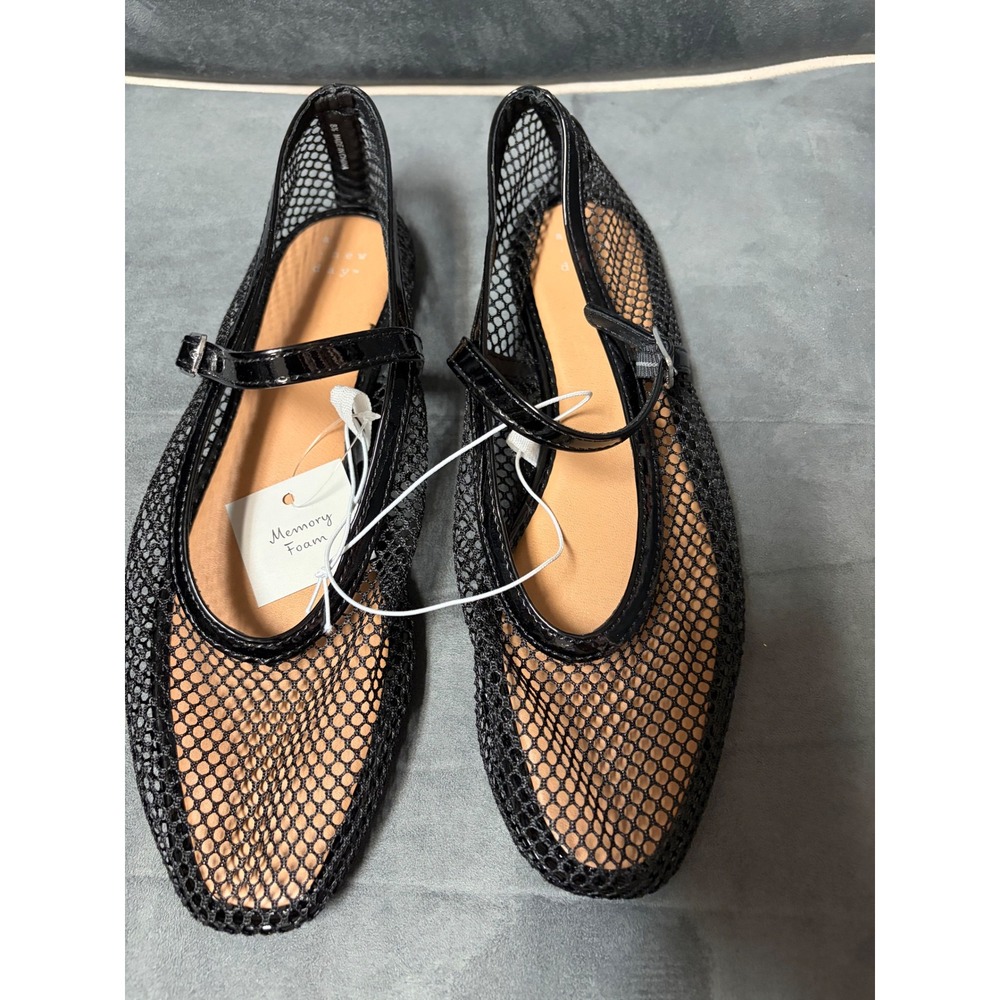 A New Day Issa Mesh Mary Jane Flats Jet Black Memory Foam 8.5 NEW - Picture 2 of 4